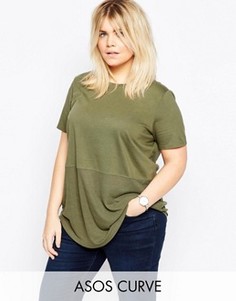 Футболка с контрастной вставкой в рубчик ASOS CURVE - Зеленый