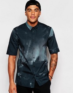 Рубашка классического кроя с рукавами до локтя и пиксельным принтом ASOS Black - Черный