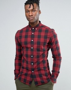 Бордовая супероблегающая рубашка в клетку ASOS - Красный