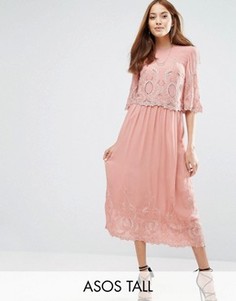 Платье миди с вышивкой ASOS TALL PREMIUM - Розовый
