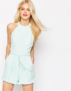 Комбинезон с рюшами и высокой горловиной ASOS - Зеленый