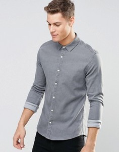 Светло-серая джинсовая рубашка скинни ASOS - Серый