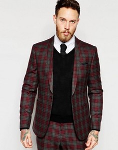 Пиджак скинни с принтом тартан ASOS - Красный