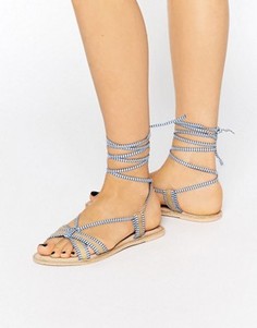 Кожаные сандалии с высокой завязкой ASOS FEELING - Синий