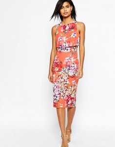 Платье-футляр миди с укороченным топом и цветочным принтом ASOS - Оранжевый