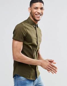 Саржевая рубашка скинни цвета хаки ASOS - Зеленый