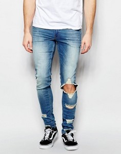 Рваные джинсы суперскинни ASOS - Синий