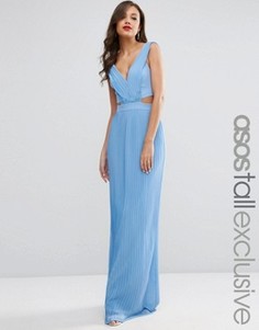 Платье макси с плиссировкой и вырезами по бокам ASOS TALL - Синий