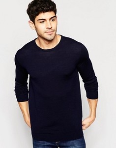 Вязаный джемпер из мериносовой шерсти с круглым вырезом Selected Homme - Темно-синий