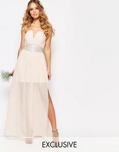 Платье макси с декорированной талией и складками TFNC WEDDING - Розовый