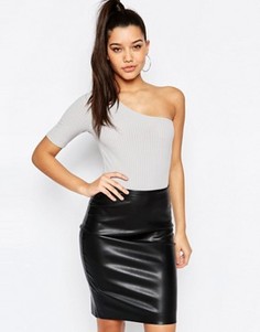 Боди на одно плечо в рубчик Missguided - Серый