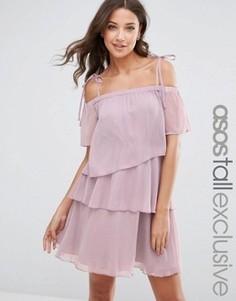 Шифоновое платье мини с открытыми плечами ASOS TALL - Фиолетовый