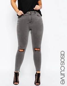 Серые джинсы скинни с декоративными прорехами ASOS CURVE Ridley - Серый