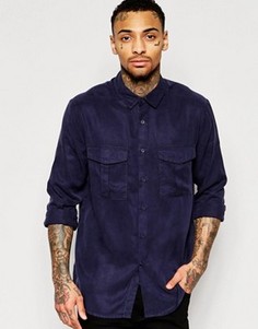 Темно-синяя рубашка классического кроя в стиле милитари ASOS - Темно-синий