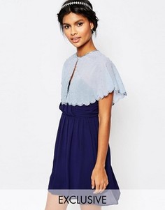 Кейп с отделкой жемчугом Maya - Синий