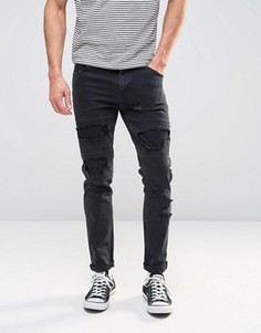 Черные рваные джинсы скинни ASOS - Черный