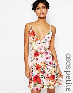 Короткое приталенное платье с цветочным принтом на бретельках ASOS - Мульти