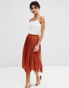 Плиссированная кружевная юбка миди ASOS - Оранжевый