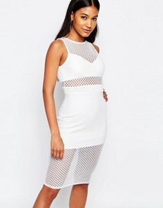 Облегающее платье с сетчатыми вставками Boohoo - Кремовый