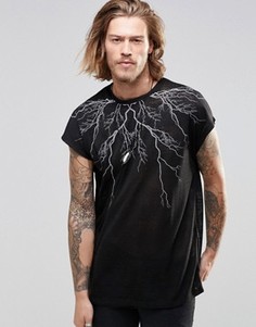 Oversize-футболка без рукавов с принтом молний ASOS - Черный