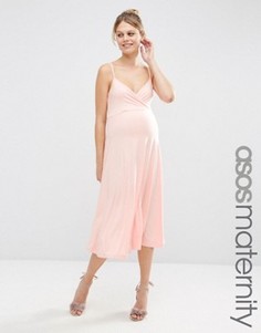 Приталенное платье миди с ремешками сзади и запахом спереди ASOS Maternity - Розовый