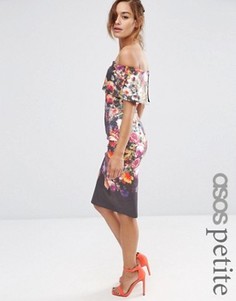 Платье миди с открытыми плечами и цветочным принтом ASOS PETITE - Мульти