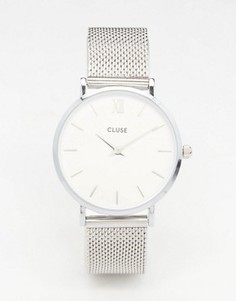 Часы с серебристым сетчатым браслетом Cluse Minuit CL30009 - Серебряный
