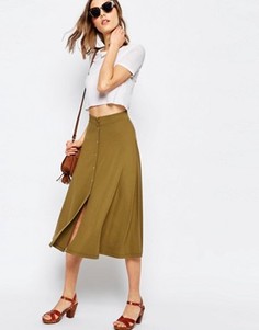 Расклешенная юбка миди с кнопками ASOS - Зеленый