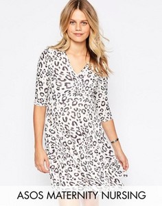 Короткое приталенное платье для беременных с леопардовым принтом ASOS Maternity NURSING - Мульти