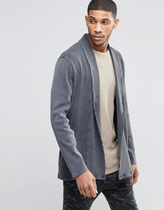 Супердлинный кардиган в рубчик с эффектом кислотной стирки ASOS - Серый