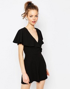 Комбинезон с рюшами и запахом ASOS Occasion - Черный