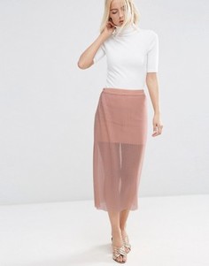 Прозрачная сетчатая юбка с плиссировкой ASOS - Бежевый