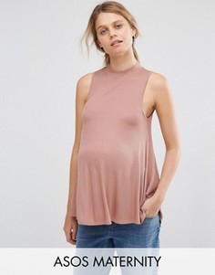Топ для беременных без рукавов с высоким воротом и разрезом сзади ASOS Maternity - Розовый