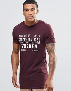 Удлиненная футболка с принтом Stockholm Coordinates ASOS - Красный