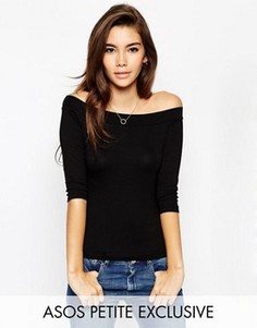 Топ с вырезом лодочкой и рукавом 3/4 ASOS PETITE - Черный