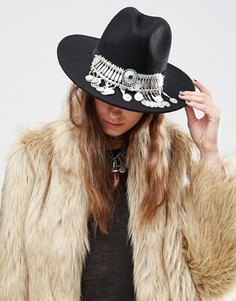 Фетровая шляпа с отделкой камнями и монетками ASOS - Черный