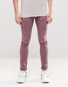Фиолетовые супероблегающие джинсы с рваными коленями ASOS - Фиолетовый