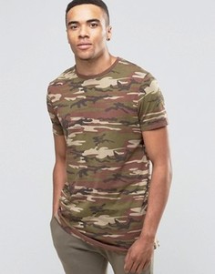 Удлиненная футболка камуфляжной расцветки ASOS - Зеленый