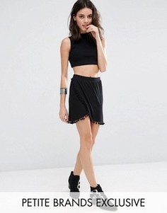 Мини-юбка с запахом и помпонами ASOS PETITE - Черный