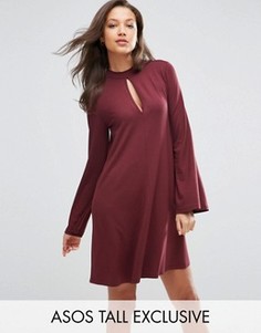 Свободное платье с длинными рукавами и вырезом капелькой ASOS TALL - Красный