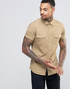 Светло-бежевая рубашка в стиле милитари с короткими рукавами ASOS - Stone