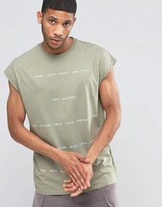Свободная зеленая футболка без рукавов с текстовым принтом ASOS - Зеленый