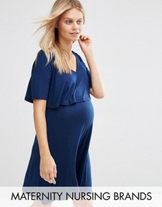 Двухслойное приталенное платье для беременных Bluebelle Maternity Nursing - Темно-синий