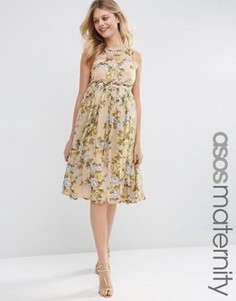 Желтое платье миди для беременных с цветочным принтом ASOS Maternity - Мульти