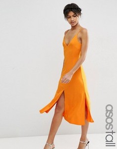 Платье-комбинация миди с V‑образным вырезом спереди ASOS TALL - Оранжевый