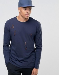 Лонгслив с прорехами Jack &amp; Jones - Темно-синий