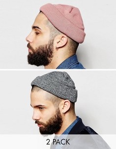 2 шапки в рубчик (розовая, меланжевая) ASOS - СКИДКА - Мульти
