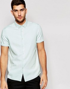 Выбеленная классическая джинсовая рубашка с короткими рукавами ASOS - Синий
