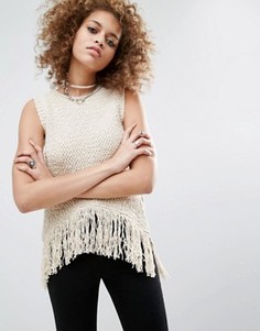 Вязаный топ с бахромой ASOS Premium - Stone