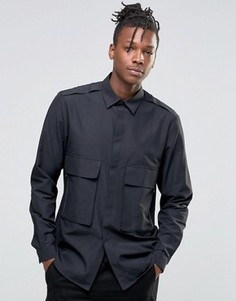 Рубашка классического кроя в стиле милитари с двумя карманами на молнии ASOS - Черный
